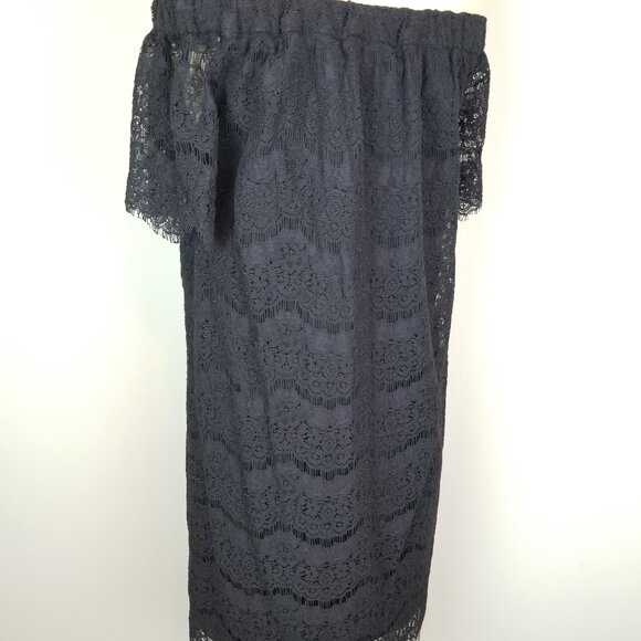Monteau Black Eyelash Lace Off the Shoulder Shift Dress * Women's Size Medium - Picture 8 of 11